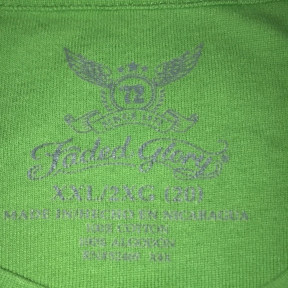 FADED GLORY short sleeve lime green 100% Cotton size XXL - Picture 3 of 5